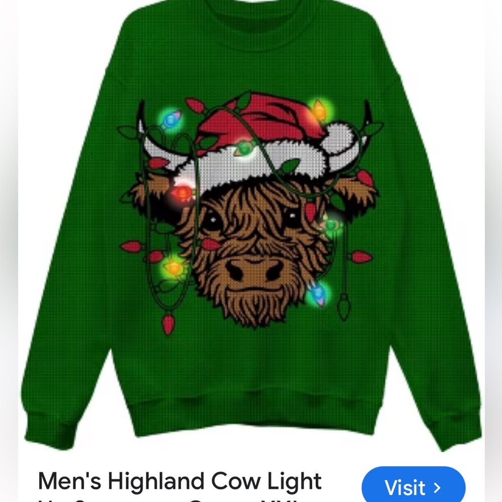 Men’s holidays cow sweater that lights up it’s  XL measures 24 1/2